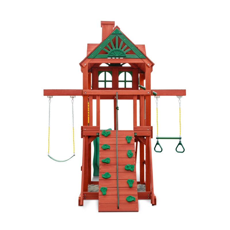 Gorilla Playsets Five Star II Space Saver Swing Set with Wood Roof